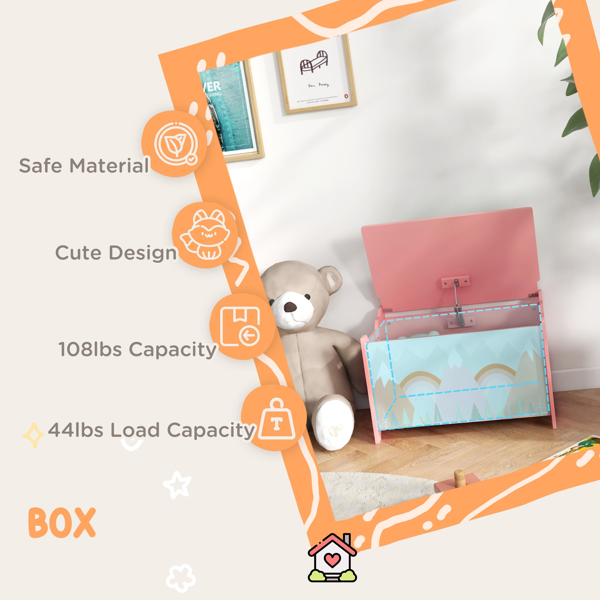 Pink storage chest side view