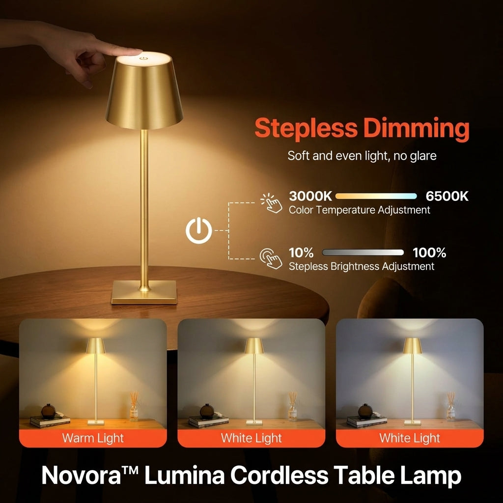 Novora™ Lumina Cordless Table Lamp — Brushed Gold, Set of 2