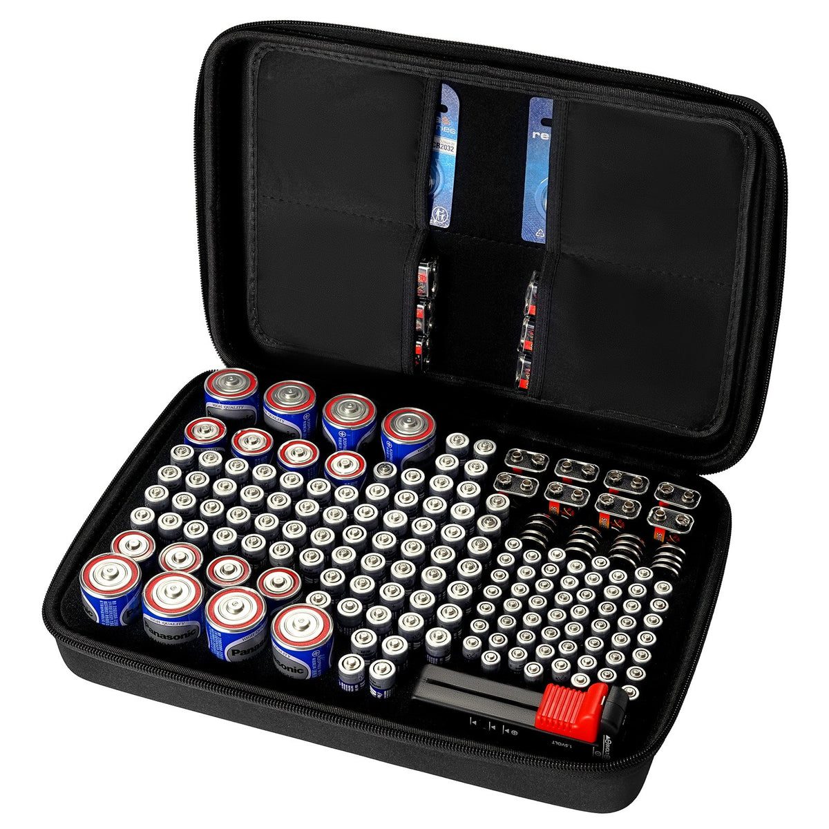 Battery storage organizer full view