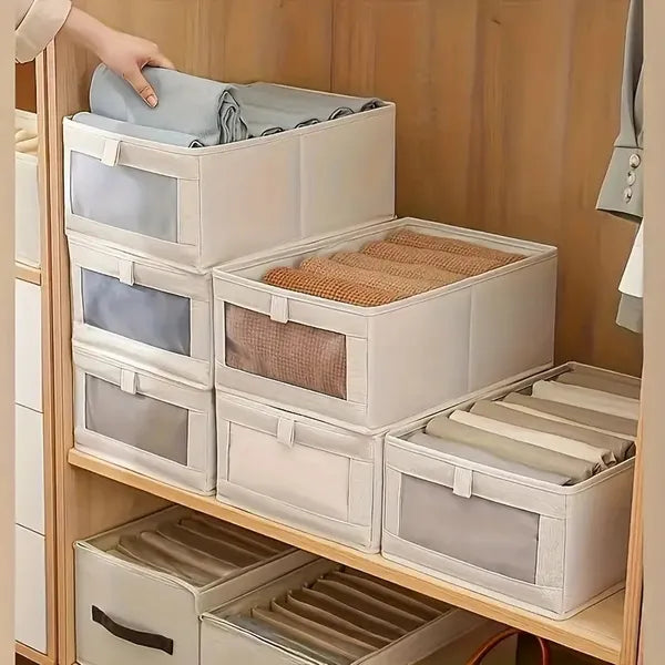Foldable clothes storage box on shelf