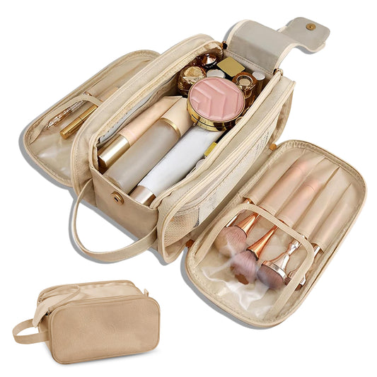 Hanging Travel Toiletry Bag open showing compartments