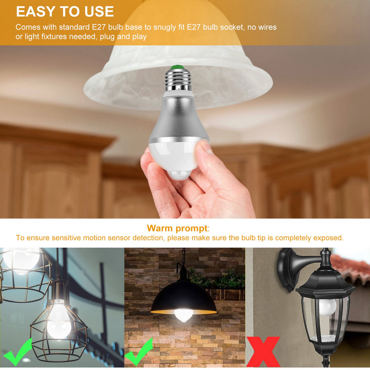 Motion-Sensor LED Bulb, Dusk-to-Dawn Auto On/Off