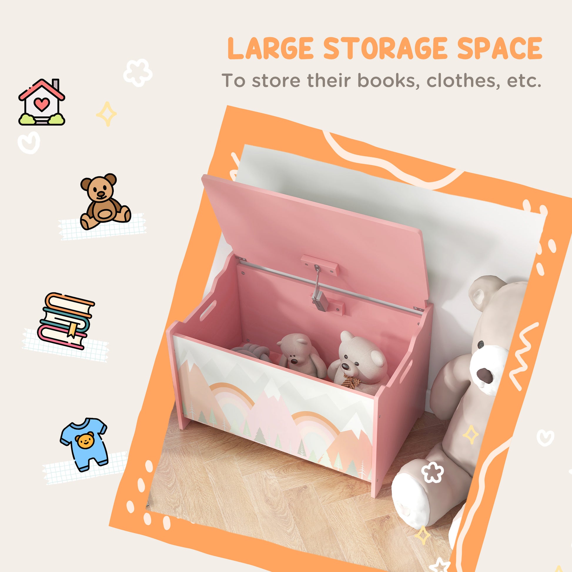 Pink storage chest in bedroom setting