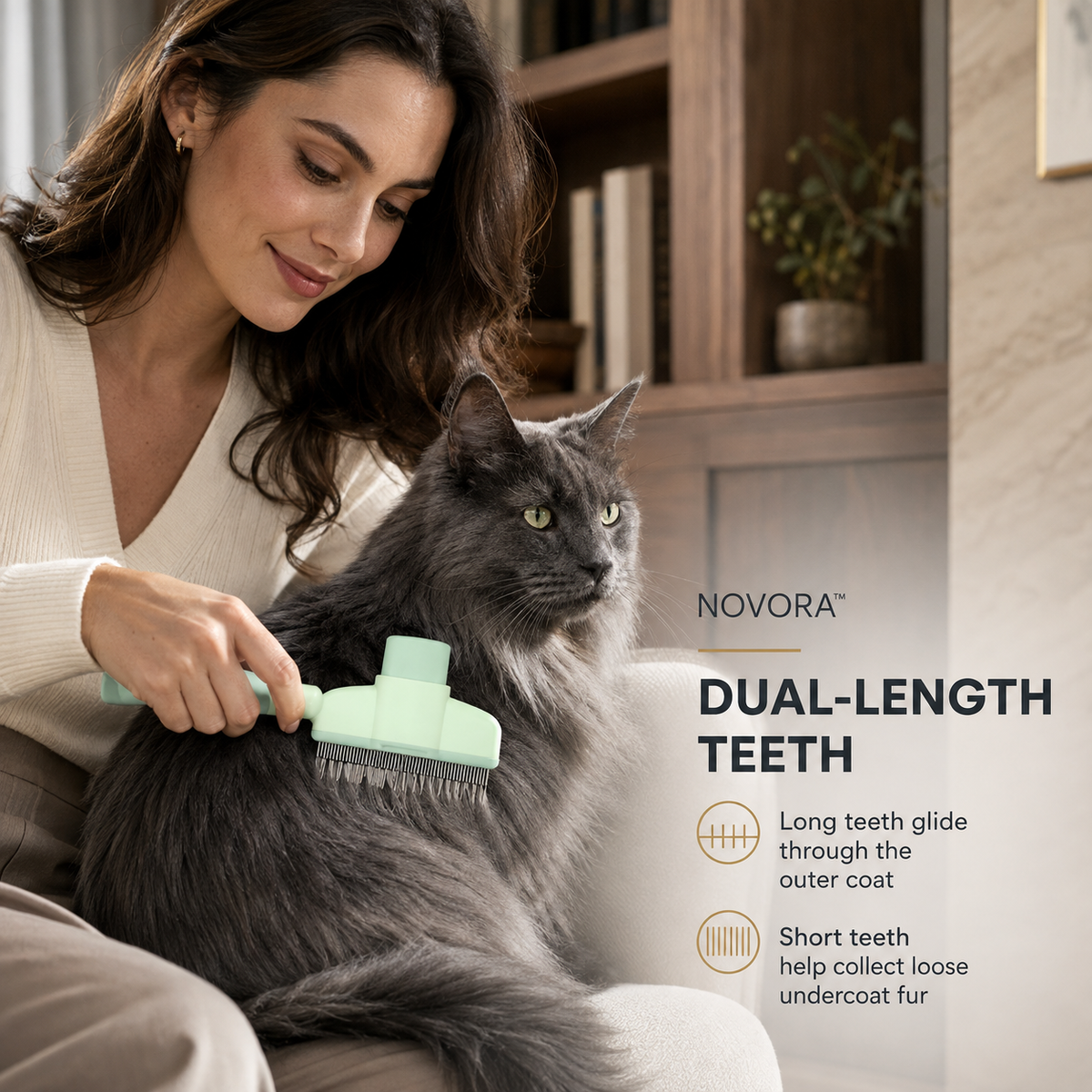 Novora pet comb rounded teeth detail