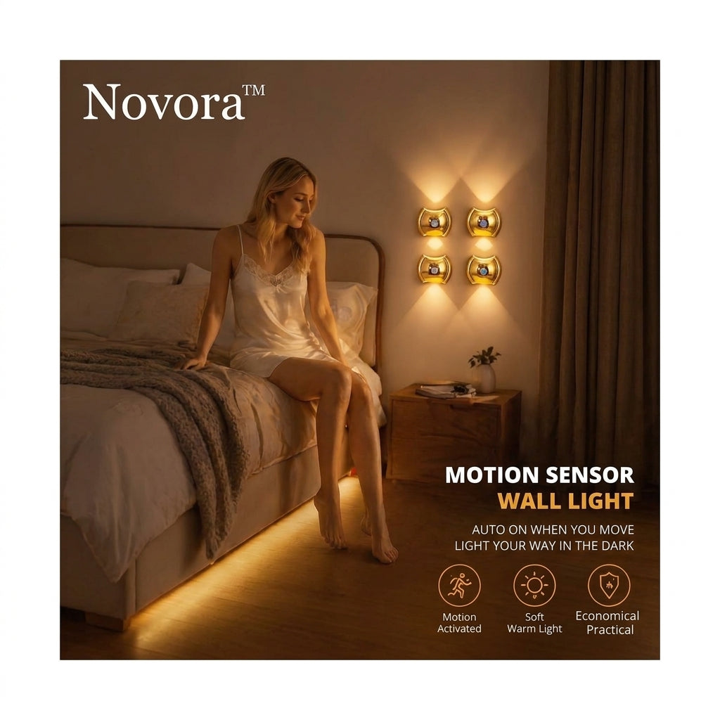 Novora™ Halo Motion Sconce — Rechargeable Wall Light, Brushed Gold