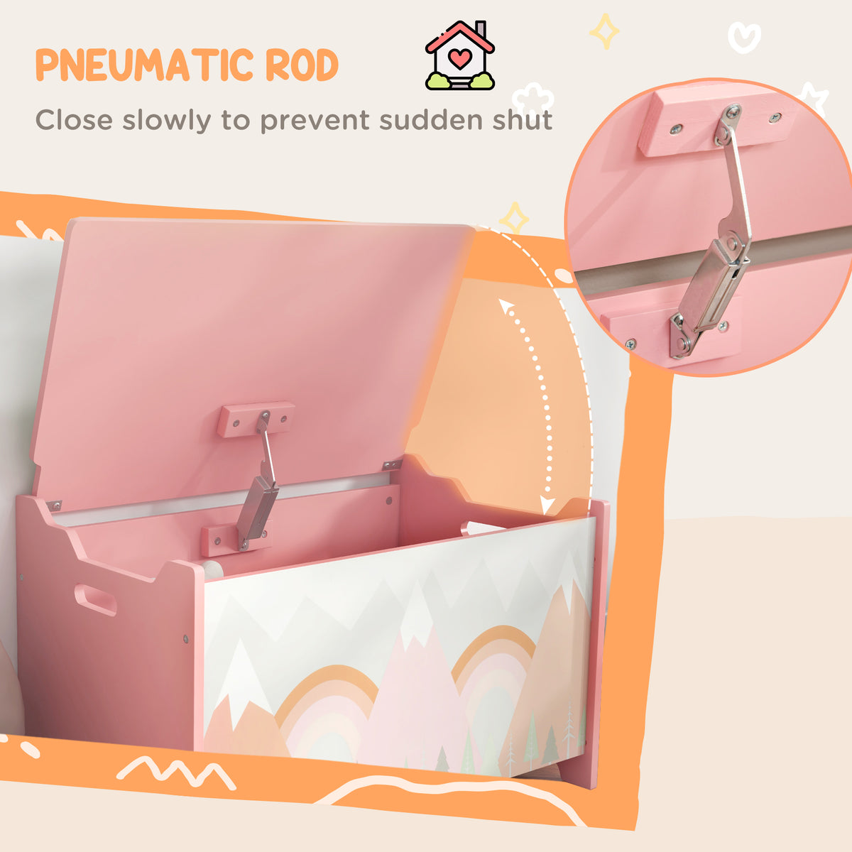 Pink storage chest with lid open