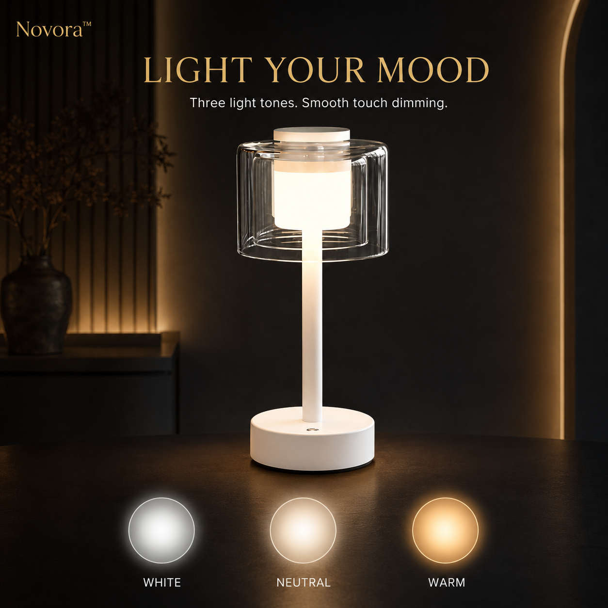 Novora LumaGlow lamp double glass shade detail