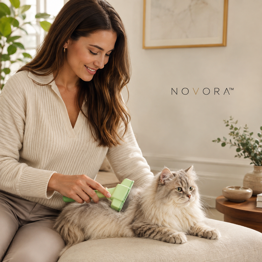Novora dual-length pet deshedding comb green orange