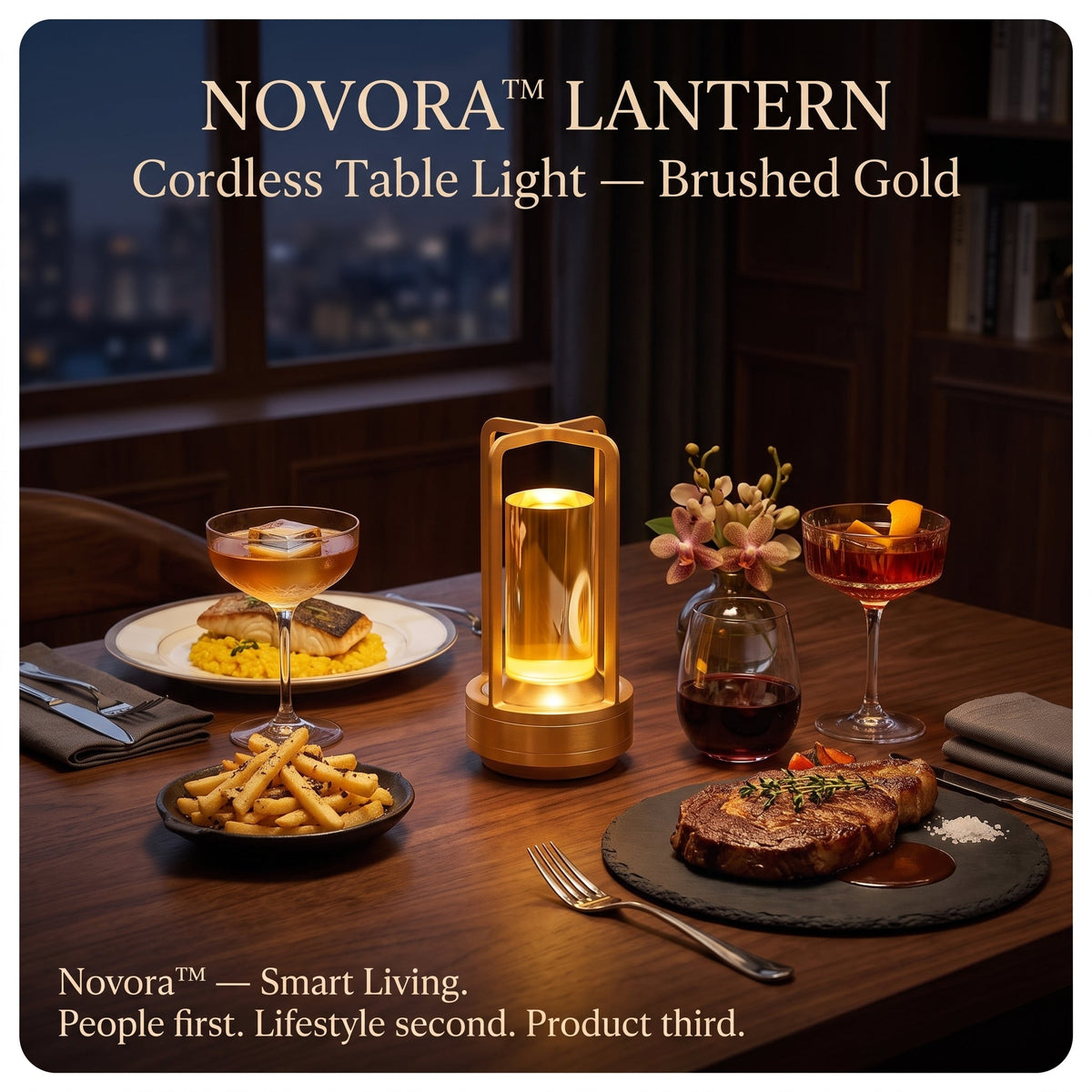 Novora Lantern cordless table light brushed gold