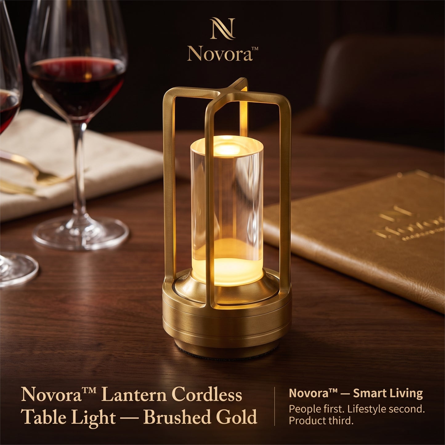 Novora™ Lantern Cordless Table Light — Brushed Gold