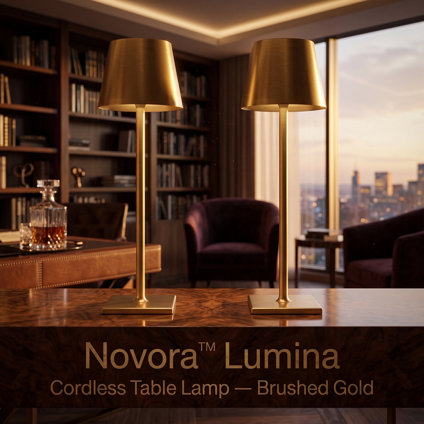 Novora™ Lumina Cordless Table Lamp — Brushed Gold, Set of 2