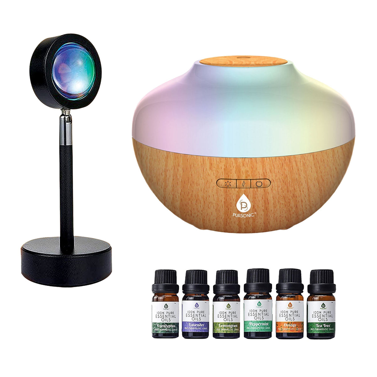 Pursonic Sunset Projector Lamp aroma diffuser oil set bundle
