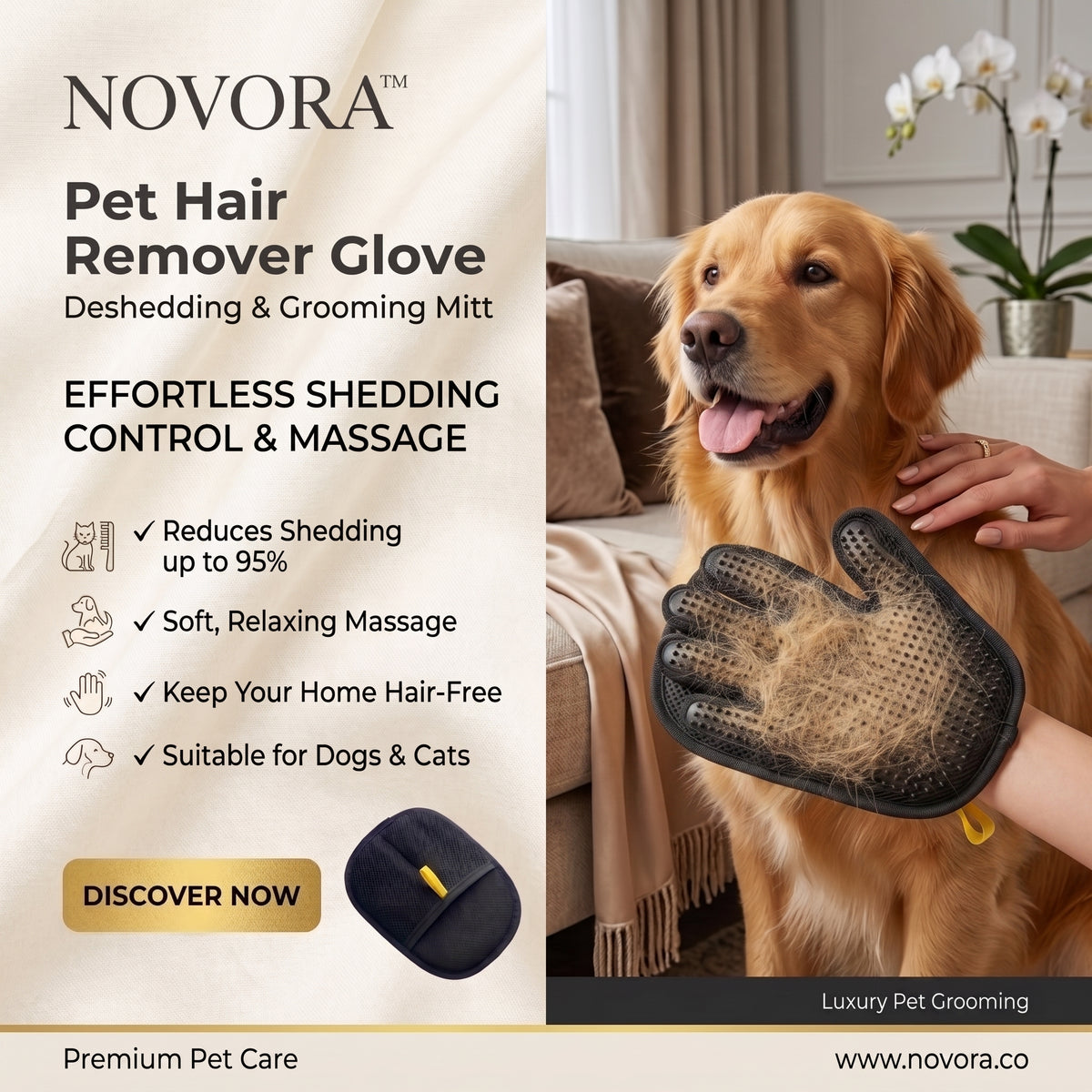 Novora™ Pet Hair Remover Glove — Deshedding & Grooming Mitt