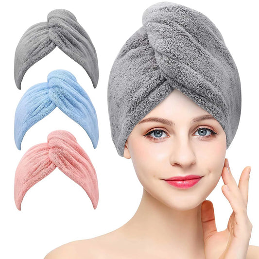 3-pack microfiber hair towel wraps