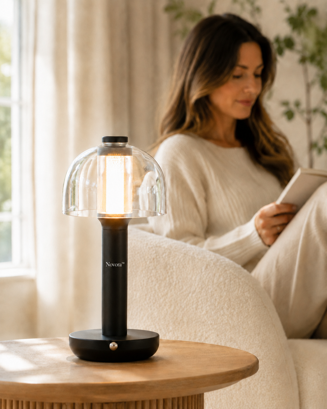 Novora Elara lamp on nightstand warm glow