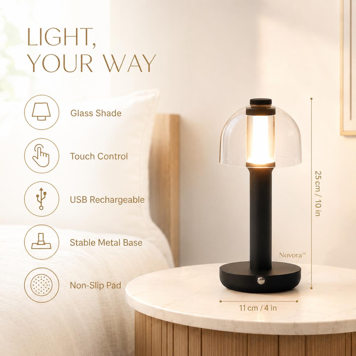 Novora Elara lamp sculptural glass shade detail