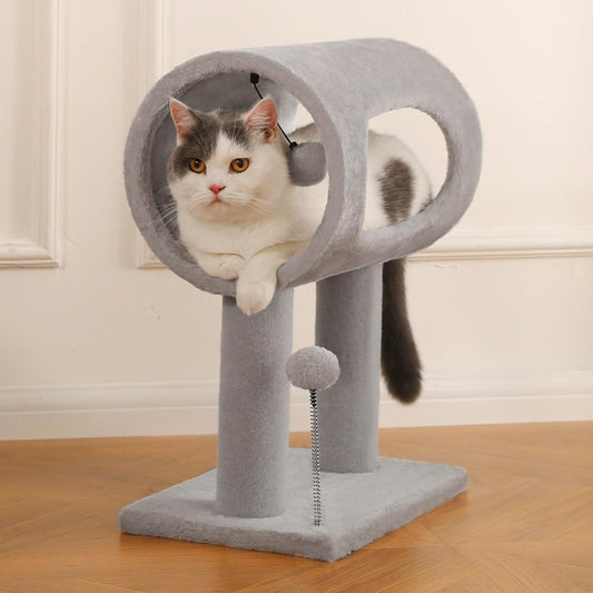 Novora gray cat tree with tunnel and hanging ball
