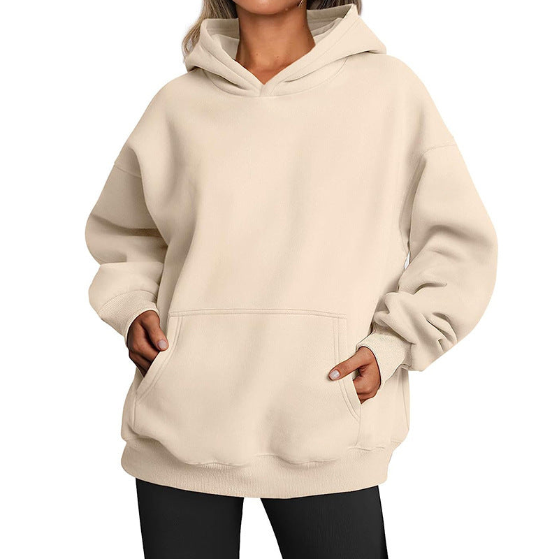 Novora Oversized Pullover Hoodie, Khaki worn