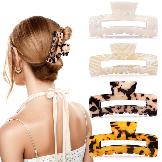 4-piece tortoise acetate hair claw clip set