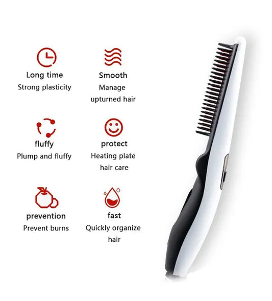 Electric straightening comb for hair and beard