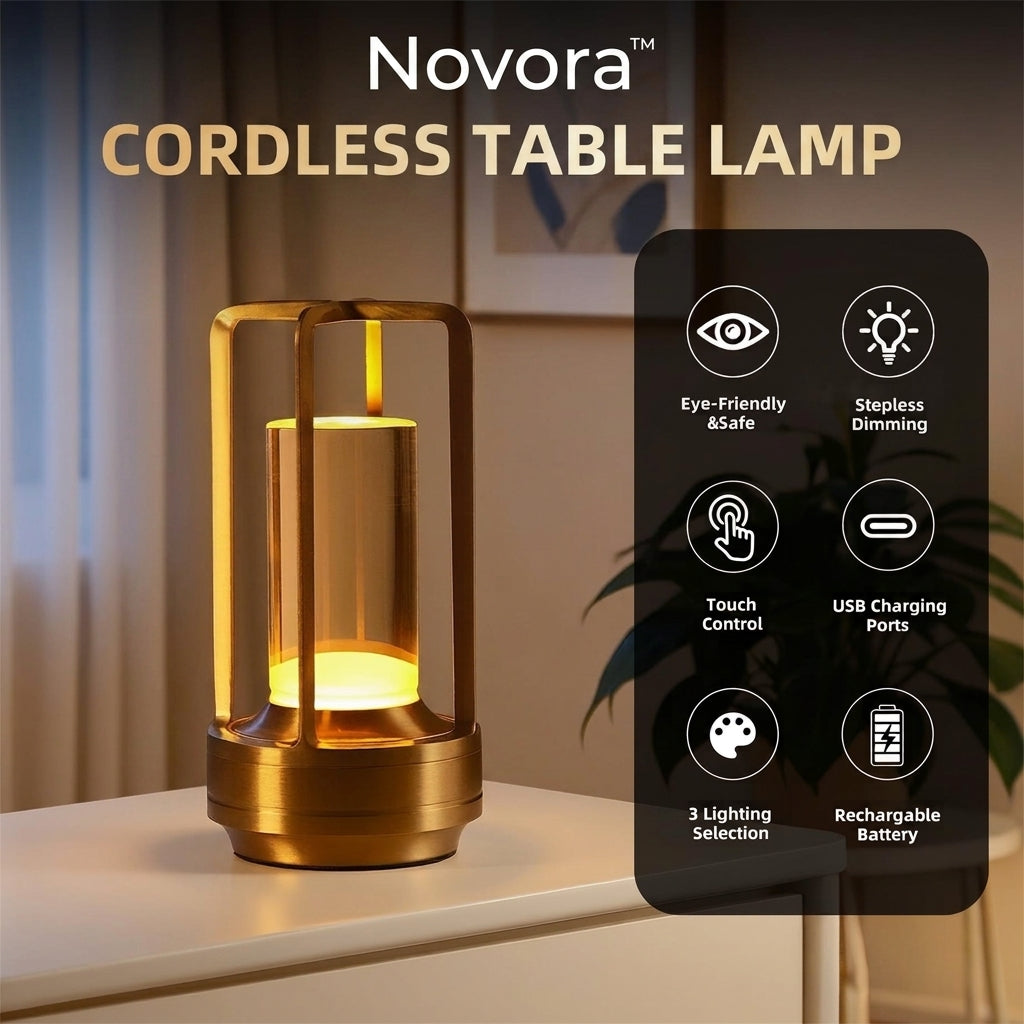 Novora™ Lantern Cordless Table Light — Brushed Gold