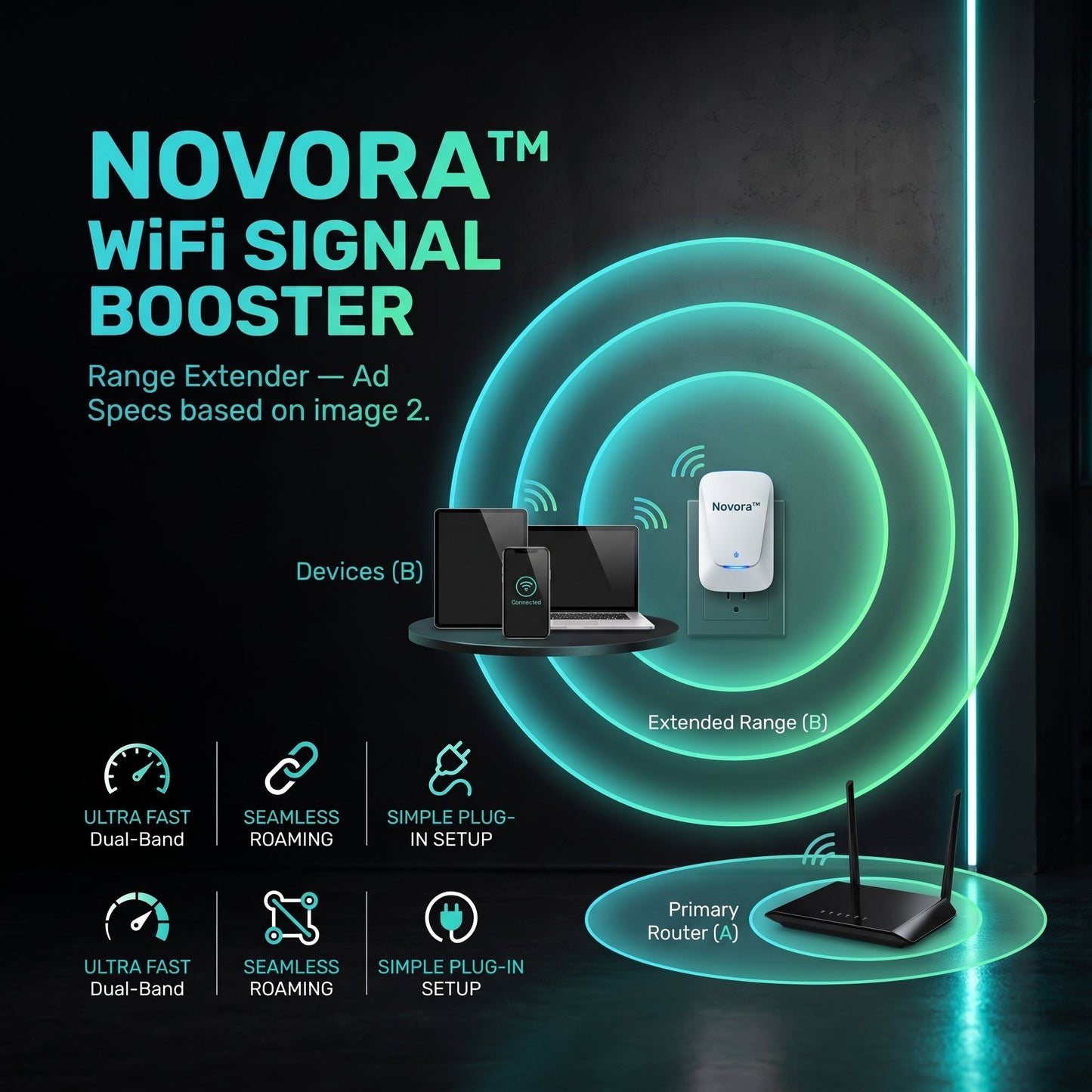 Novora WiFi signal booster white and black color options