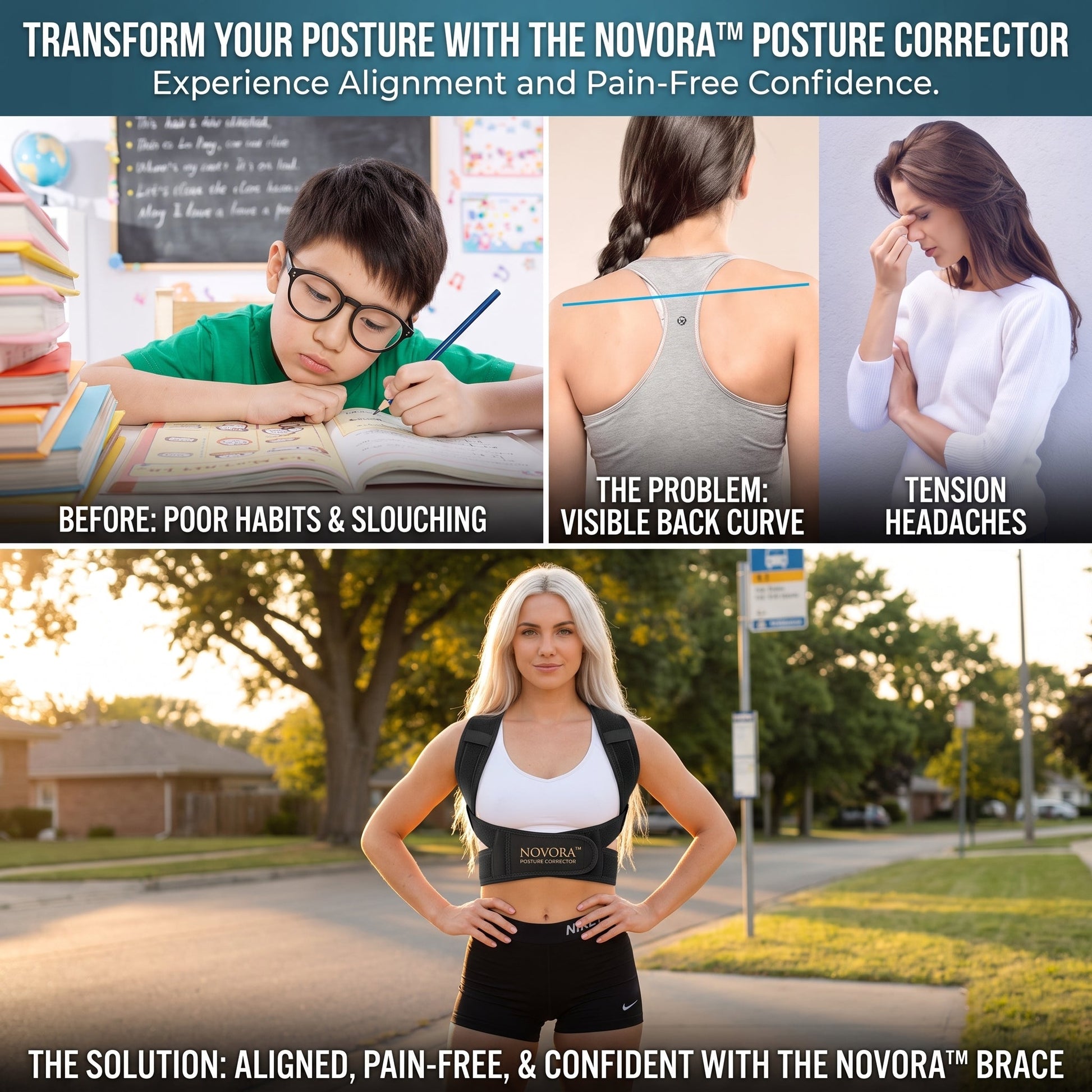 Novora posture corrector breathable mesh panel
