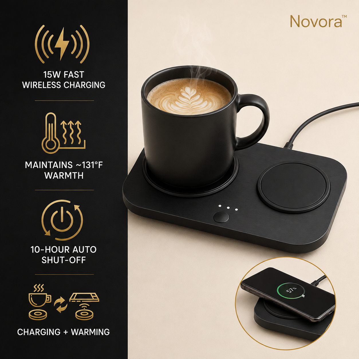 Desk bundle mug warmer keeping drink warm at desk