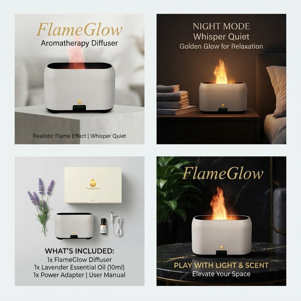 Pursonic FlameGlow aromatherapy diffuser simulated flame